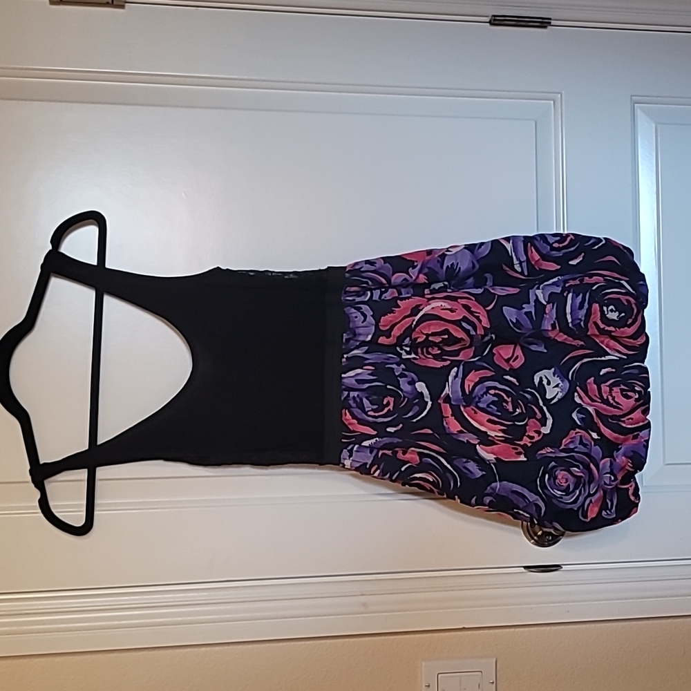 Black, pink and purple floral bubble skirt dress